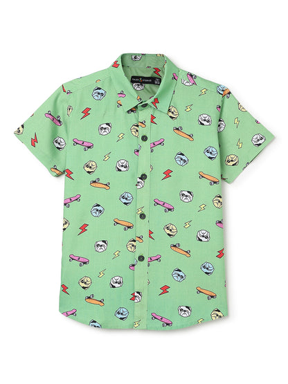 Boys Green Half Sleeve Shirt and Blue Jeans Clothing Set