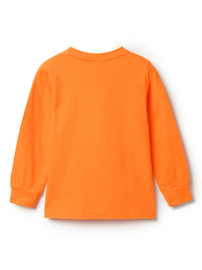Boys Orange Cotton Regular Full Sleeve Solid T-shirt