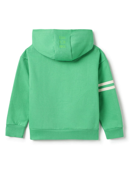 Boys Green Cotton Printed Hoodie Oversized Sweatshirt