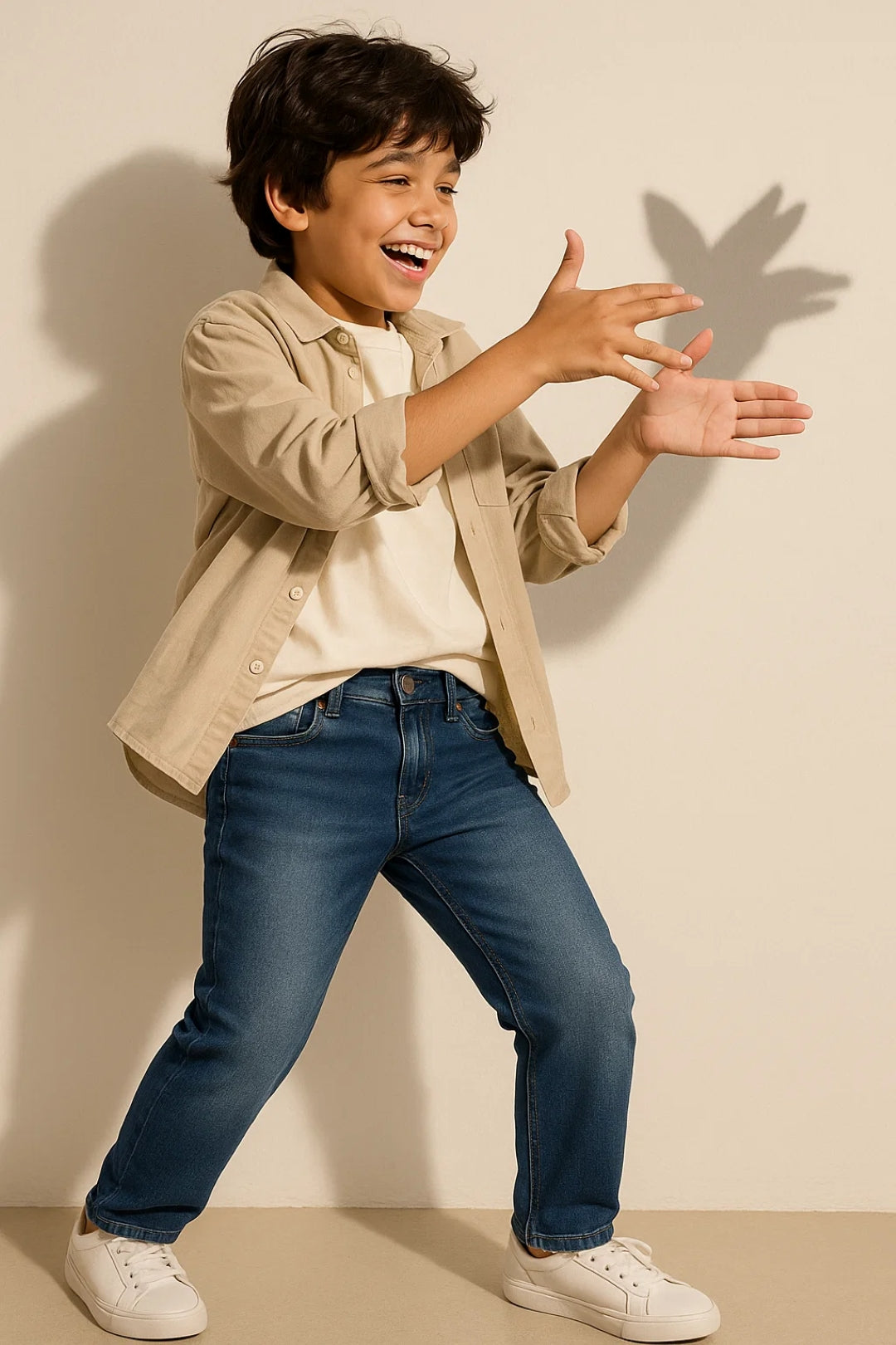 BOYS MID BLUE WHISKERED CASUAL JEANS