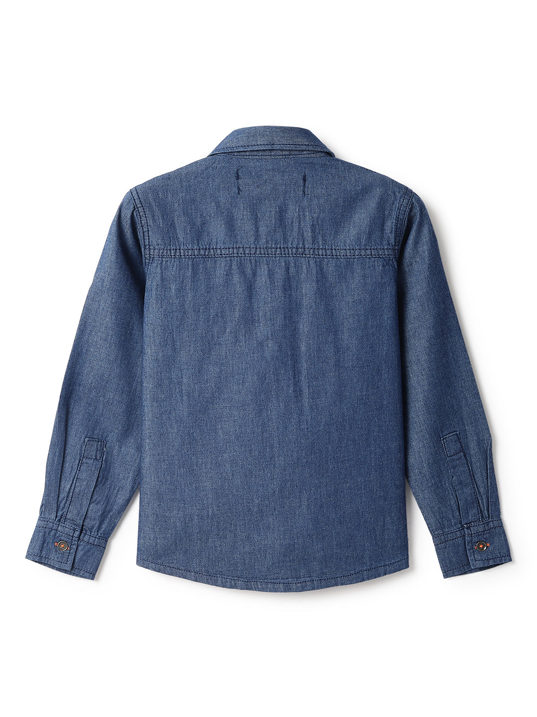 Boys Cotton Solid Blue Shirt With Black Denim Washed Barrel Fit Jeans