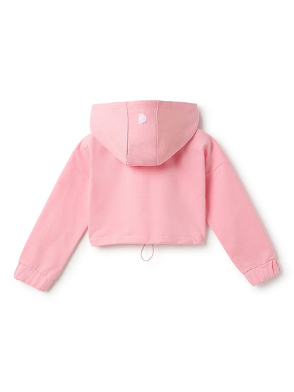 Girls Cotton Poly Pink Solid Sweatshirt