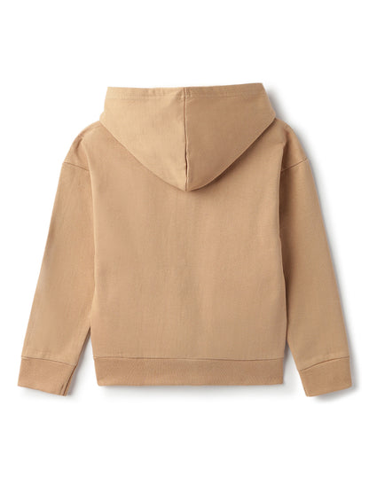Girls Cotton Poly Solid Brown Hoodie Sweatshirt