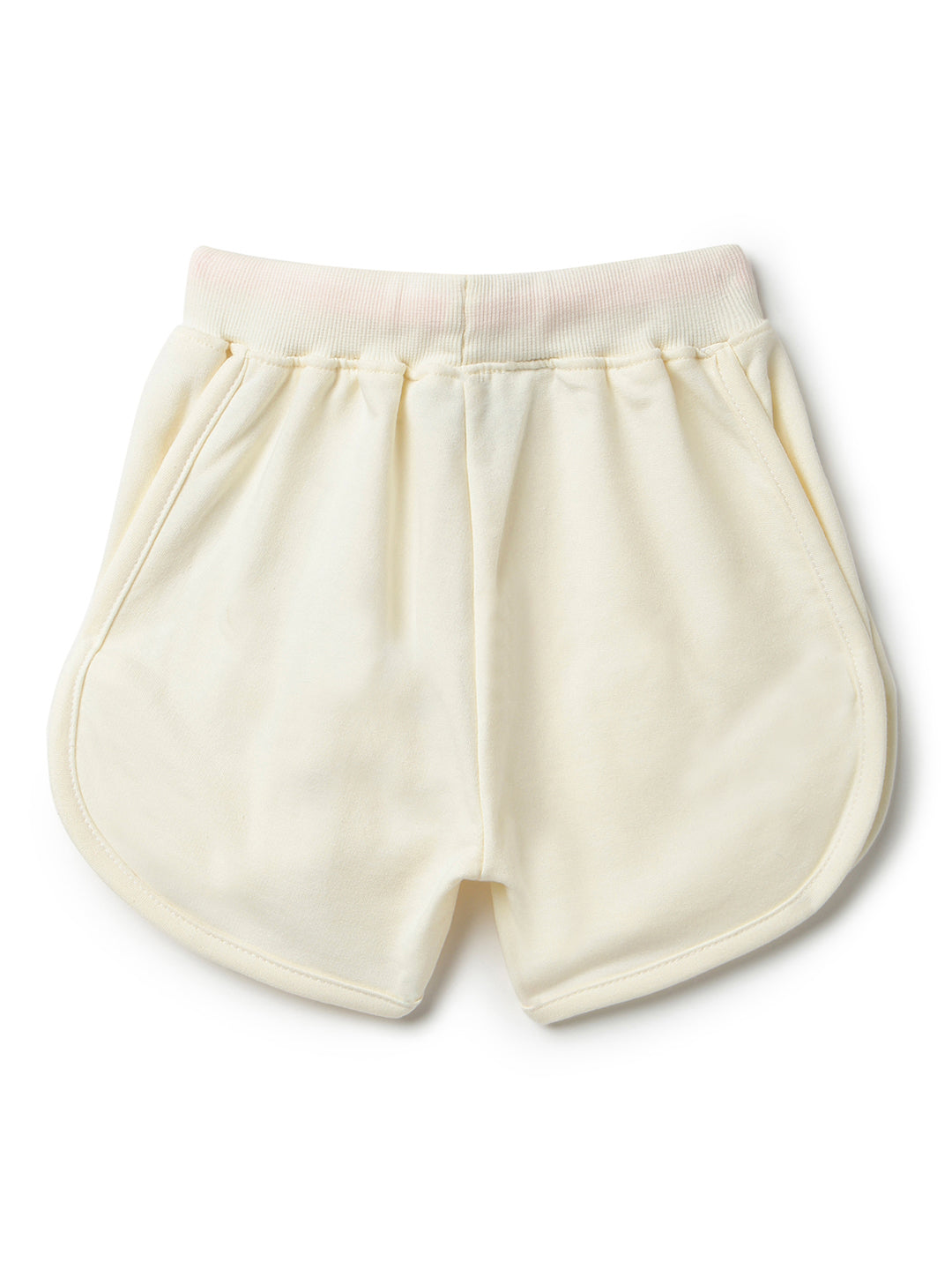 Girls White Cotton Regular Fit Print Shorts
