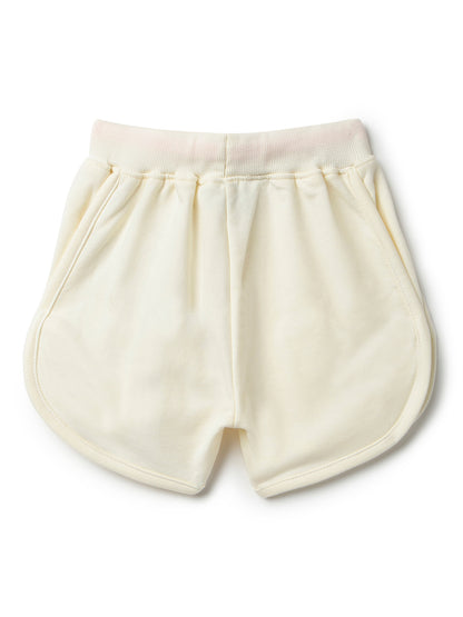 Girls White Cotton Regular Fit Print Shorts