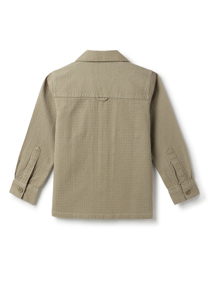 Boys Cotton Olive Shirt With Trouser Clothing Set