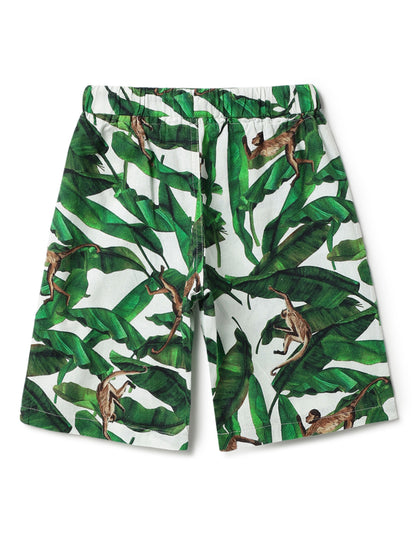 Boys Green Cotton Printed Shorts