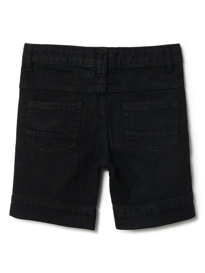 Boys Black Cotton Washed Shorts