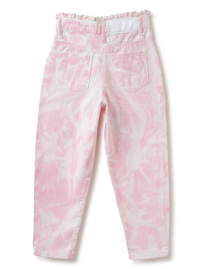 Girls Pink Tie & Dye Cotton Jeans