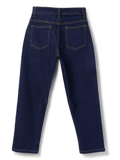 Boys Cotton Printed  Grey T-Shirt With Blue Denim Washed Barrel Fit Jeans