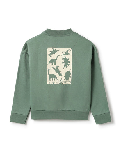 Boys Olive Printed Cotton Sweatshirt