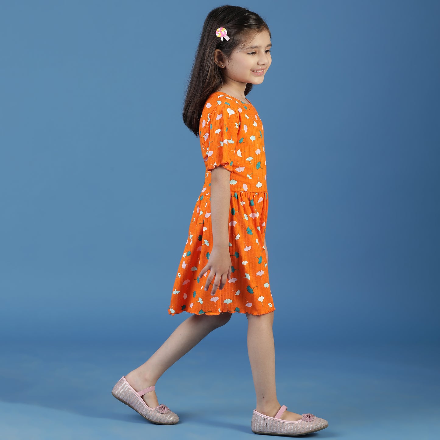 Girls Orange Floral A-Line Dress
