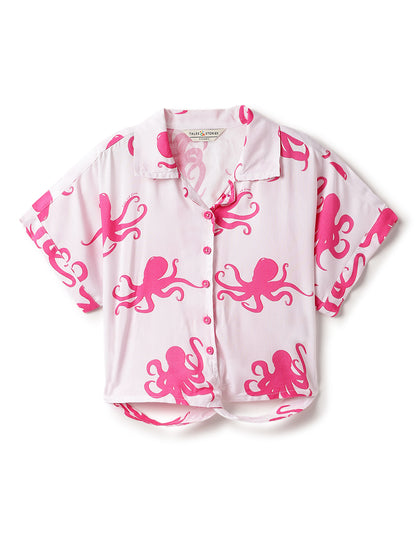 Girls Viscose Pink Printed Shirt & Shorts  Co-ord Set