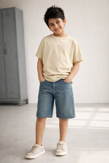 Boys Blue Khaki Tint Denim Bermuda Shorts