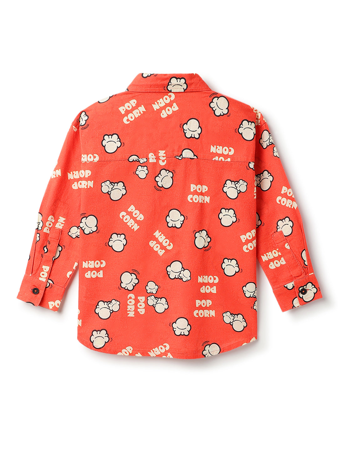 Boys Cotton Printed Red Shirt With Beige Cotton Solid Slim Fit Trouser