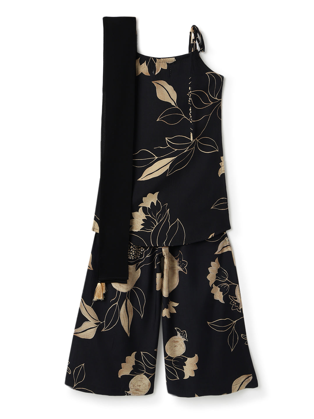 Girls Black Printed Viscose Kurta Set