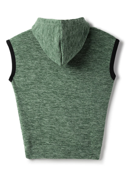 Boys & Girls Polyester Green Sleeveless Hoodie