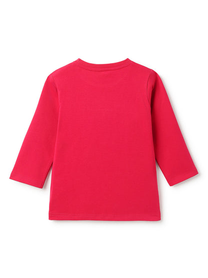 Girls Cotton Magenta Pink Embroidery T-Shirt