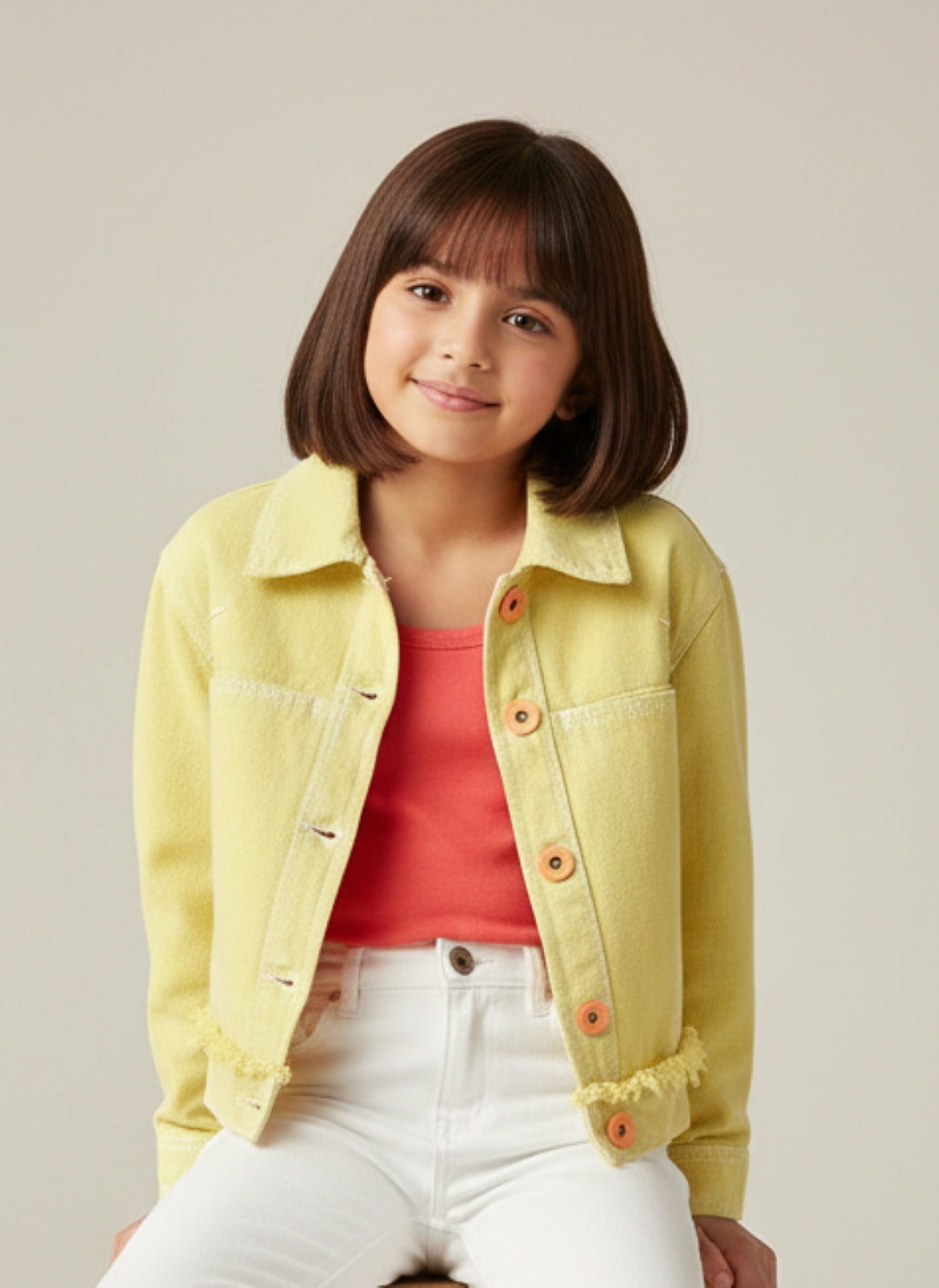 Girls Yellow Cotton Jacket
