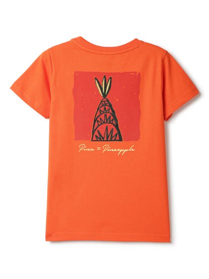 Boys Cotton Orange T-Shirt With Black Lycra Denim Solid Relaxed Fit Jeans