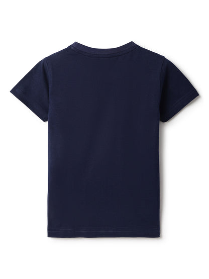 Boys Navy Blue Cotton Solid T-Shirt