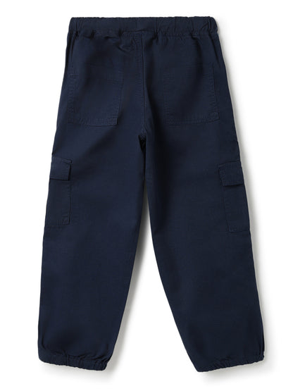 Boys Cotton Navy Blue Solid Joggers