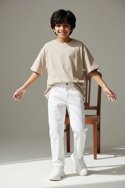 Boys White Straight Fit Denim Jeans