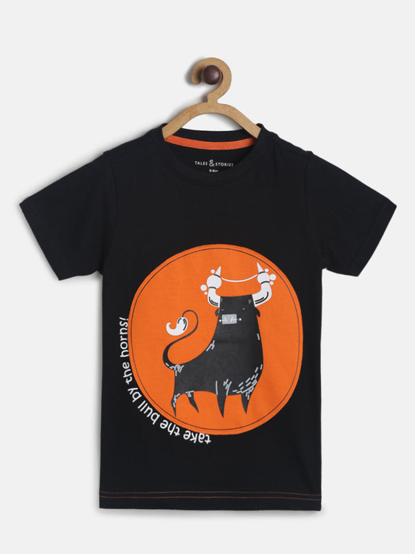 Black Boys Cotton Printed  T shirt