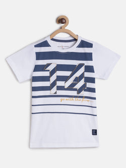 Boys White Cotton printed T shirt