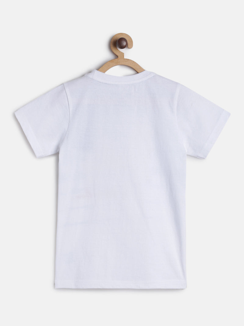 Boys White Cotton printed T shirt