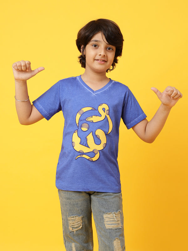 Boys Royal Blue Cotton Printed  T shirt