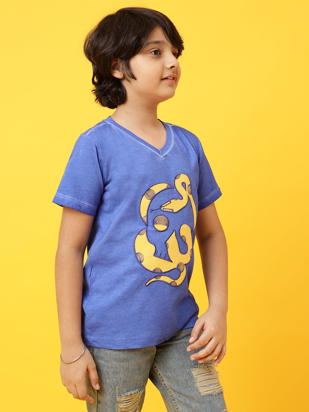Boys Royal Blue Cotton Printed  T shirt