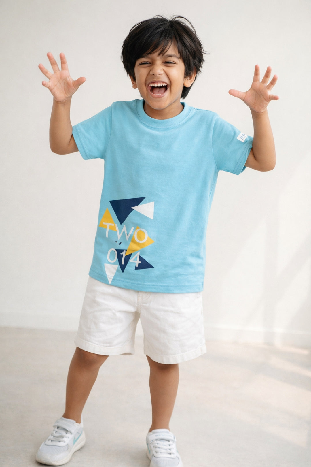 Boys Sky Blue Printed T-Shirt