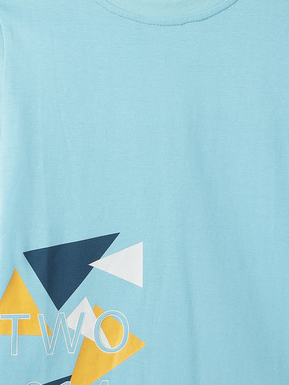 Boys Sky Blue Printed T-Shirt