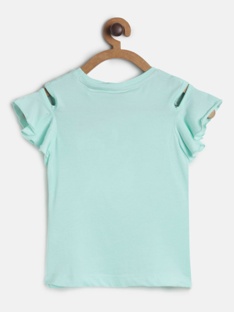 Blue Girls Cotton Embroidered T-shirt