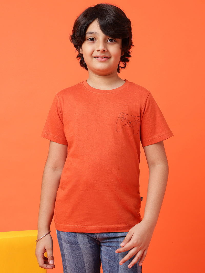 Boys Red Cotton printed T shirt