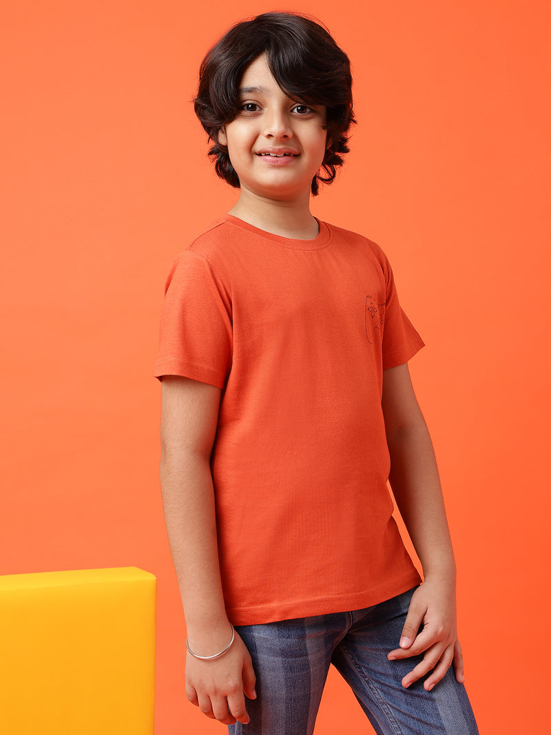 Boys Red Cotton printed T shirt