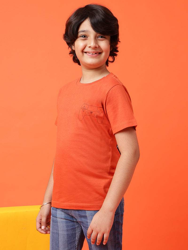 Boys Red Cotton printed T shirt