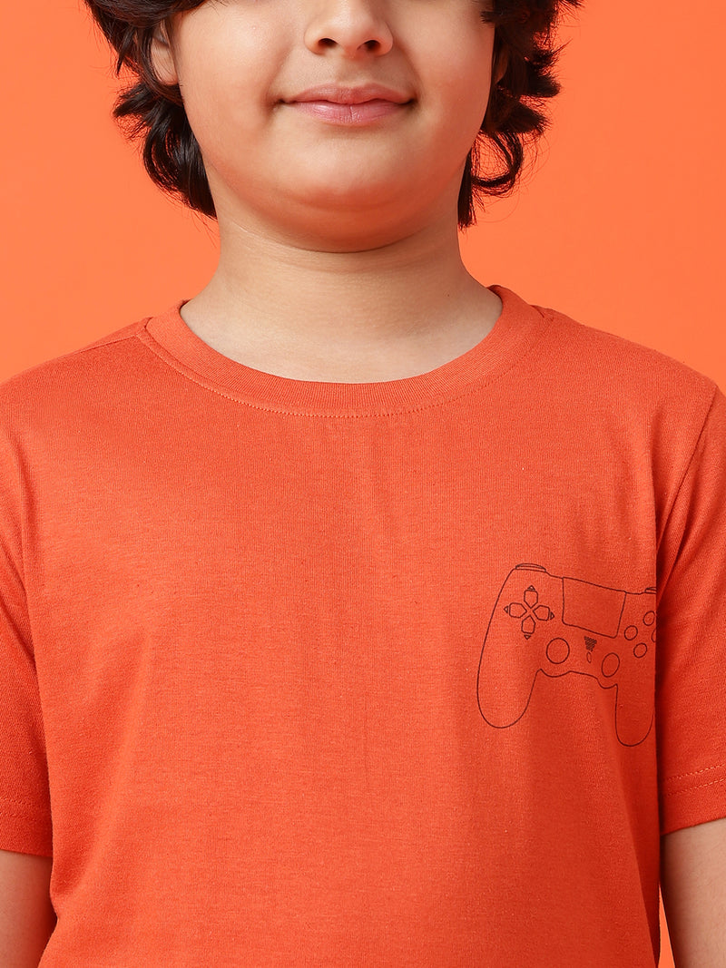 Boys Red Cotton printed T shirt