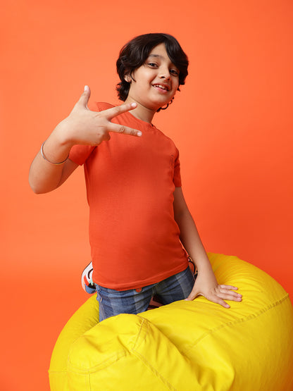 Boys Red Cotton printed T shirt