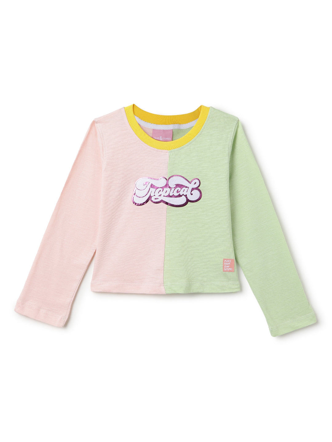 Girls Pink & Green Cotton T-shirt