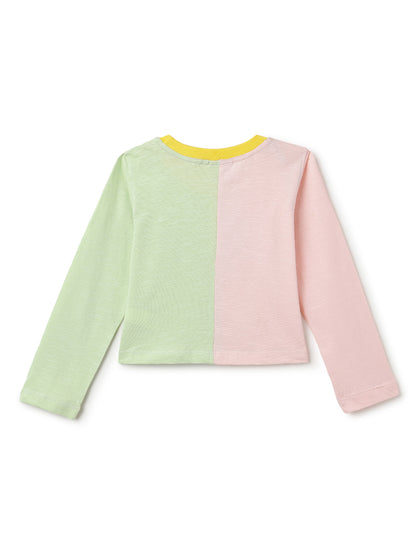 Girls Pink & Green Cotton T-shirt