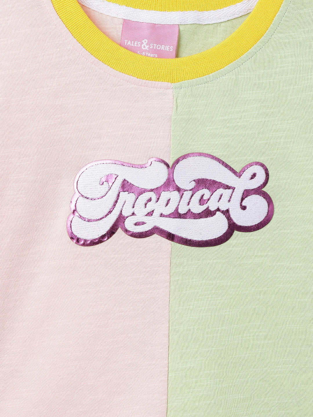 Girls Pink & Green Cotton T-shirt
