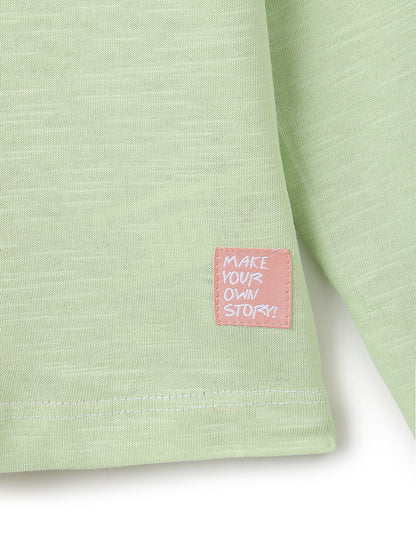Girls Pink & Green Cotton T-shirt