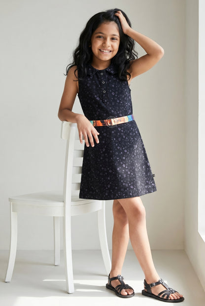 Girls Black Printed Dress
