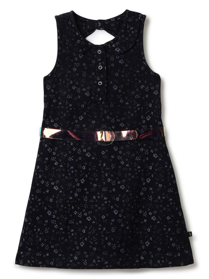 Girls Black Printed Dress