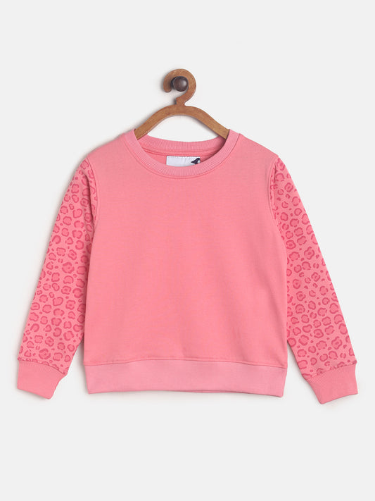 Girls Pink Casual Polycotton Printed Sweatshirt