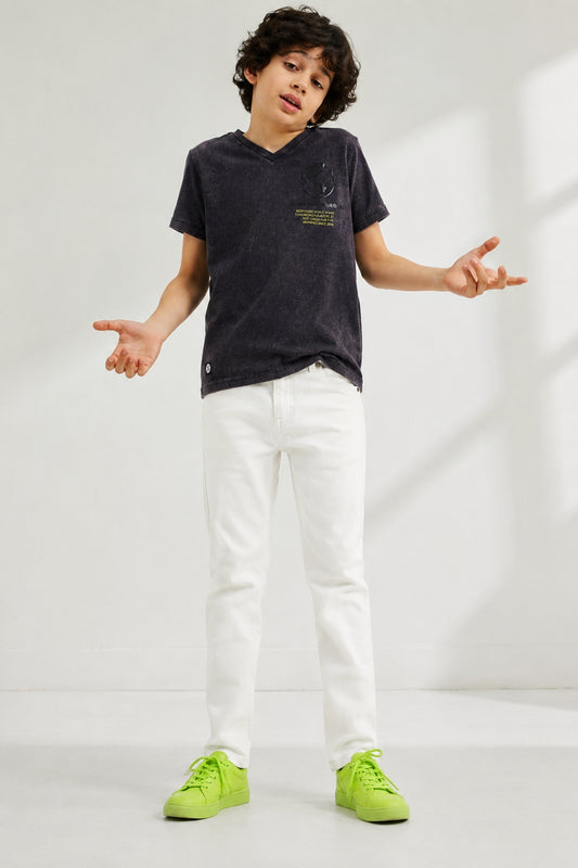 Boys Cotton Brown T-Shirts With White Trouser Clothing Set