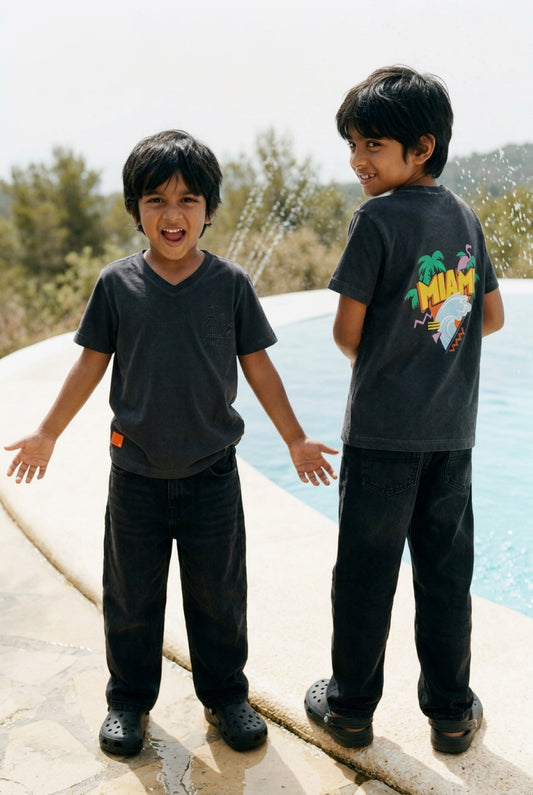 Boys Dark Grey Cotton T-shirt