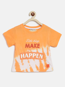 Girls Orange Cotton Embroidery T-shirt